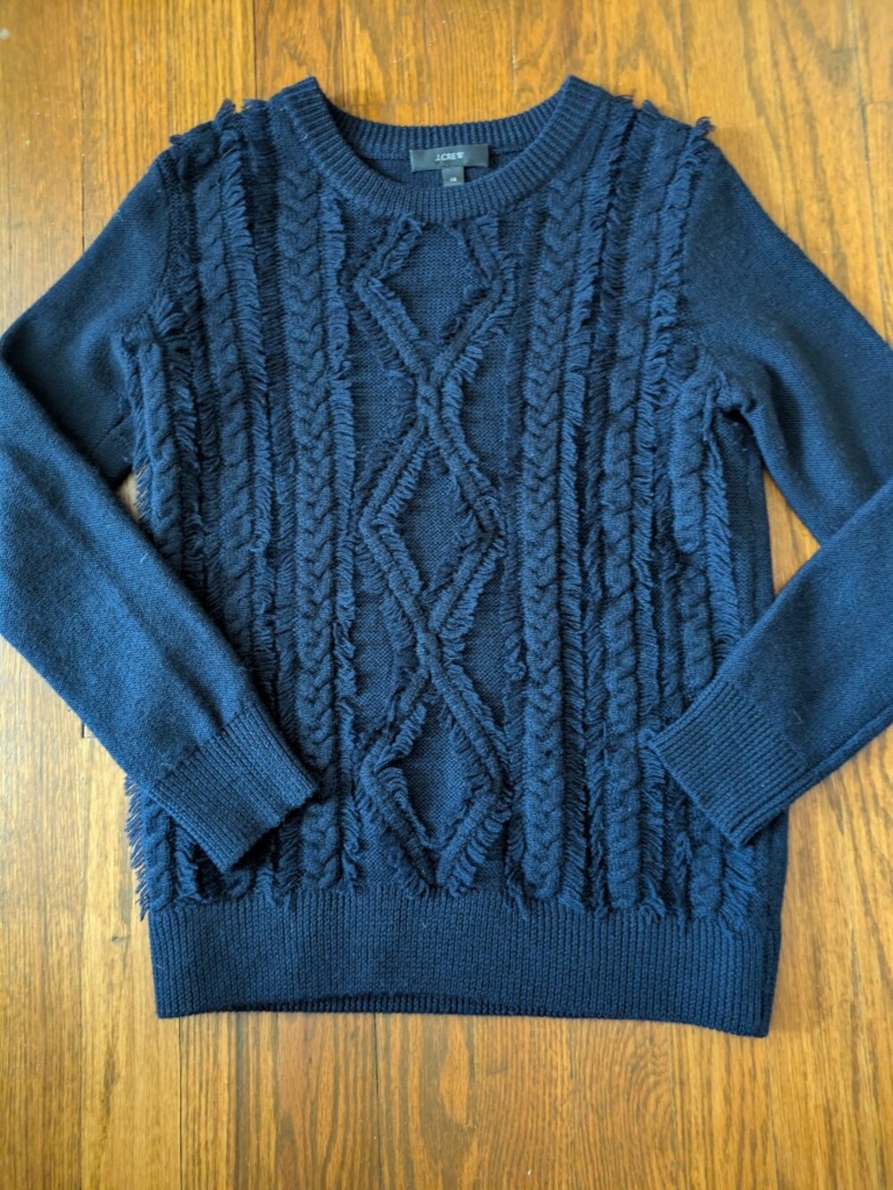 J. Crew Cable Fringe Crewneck 100% Merino Wool Sweater XS